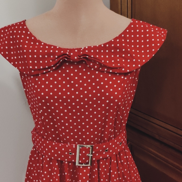 Lindy Bop retro polka dot fit and flare big collar pin up dress - Picture 3 of 8